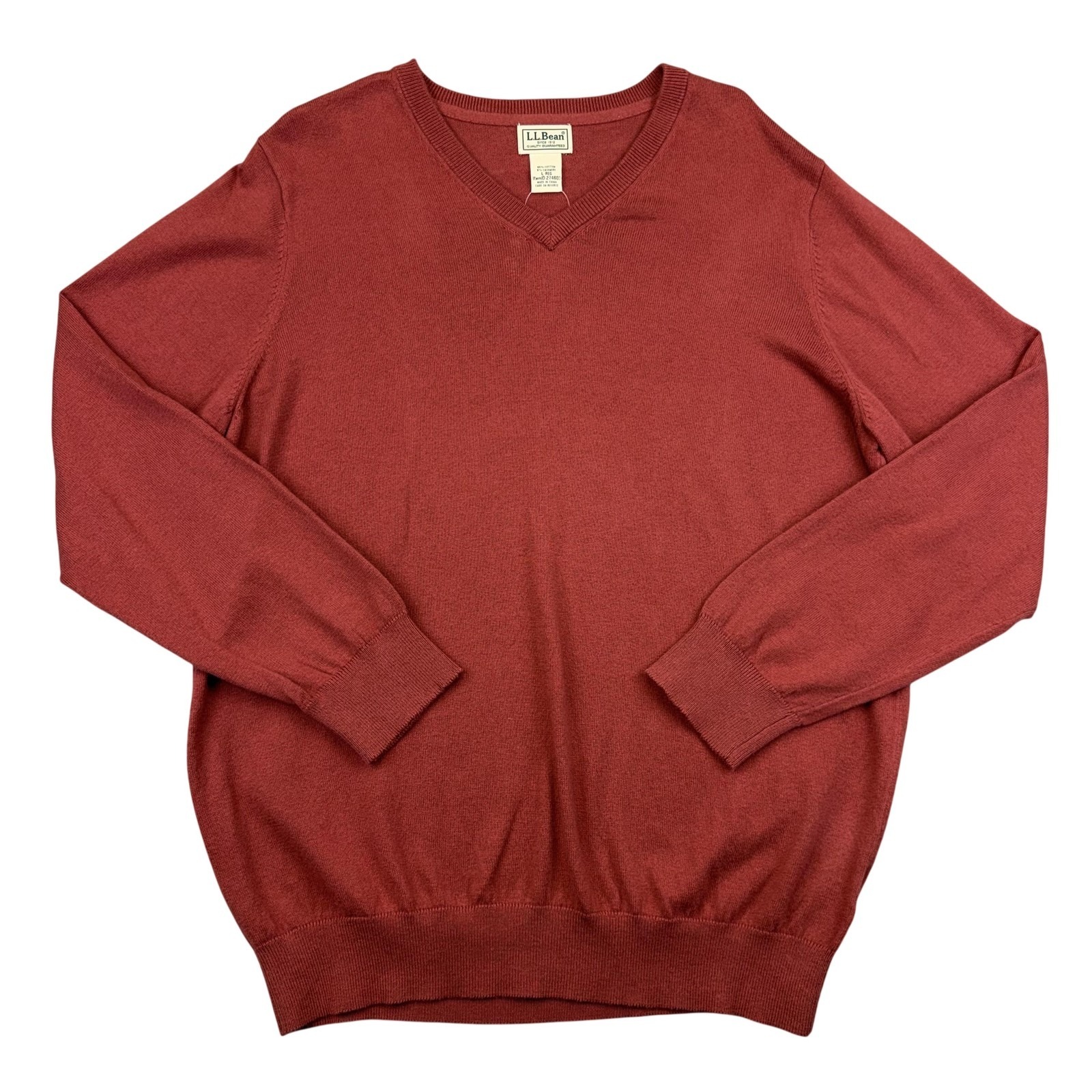 L.L. Bean Sweater Mens Large Antique Red Cotton Cashmere V-Neck Pullover
